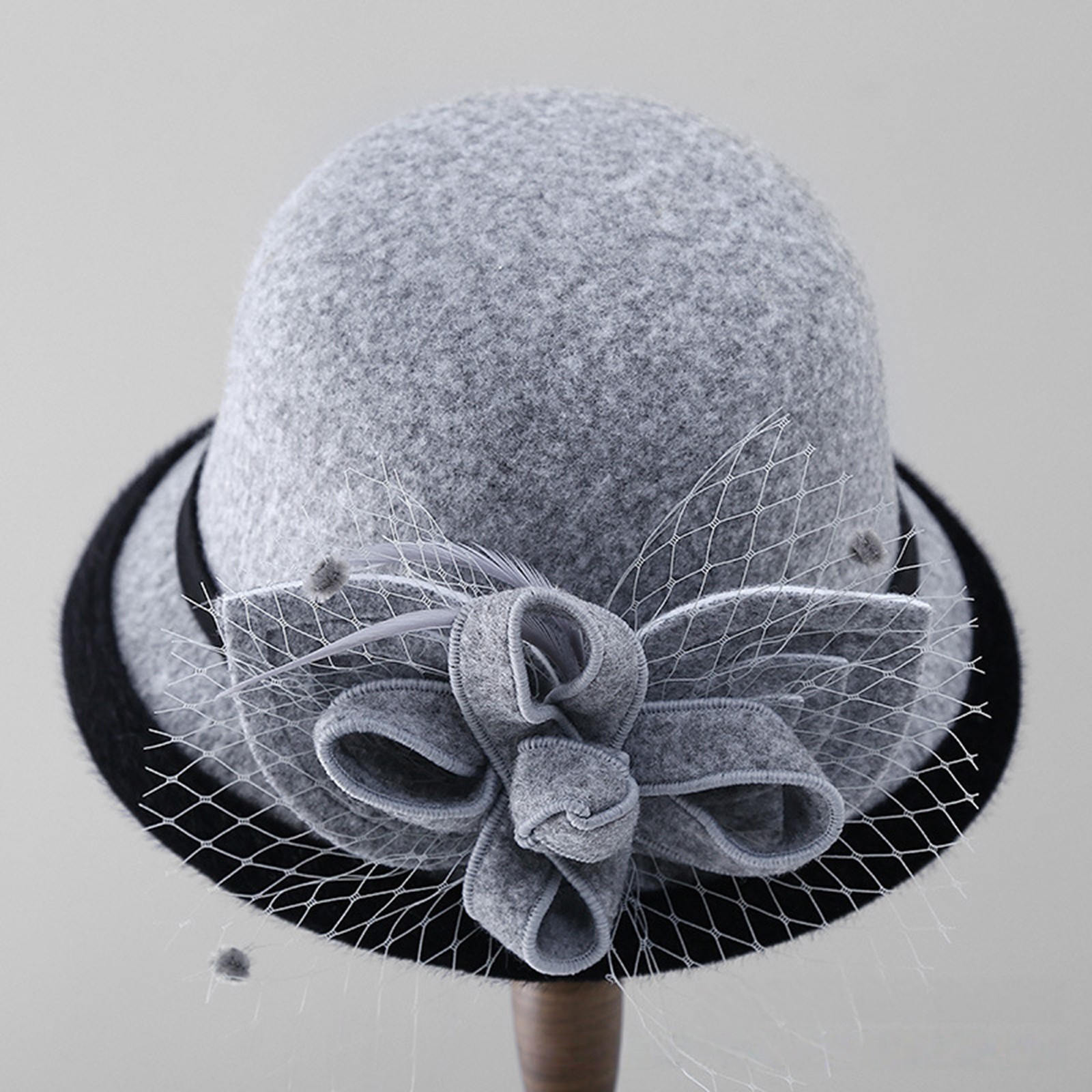 Vintage Wool Felt Bucket Hat with Flowers for Weddings & Special Occasions Vintage Feather Wool Felt Bucket Hat, 1960s-70s Hat, Fall  main image 3