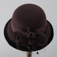thumbnail image 1 of Women's Wool Felt Hat with Elegant Net Fabric Flower, Round Top Bucket Hat for Women, Vintage Tea Party Hat for Church, Wedding, and Special Occasions - Brown, 1 of 6
