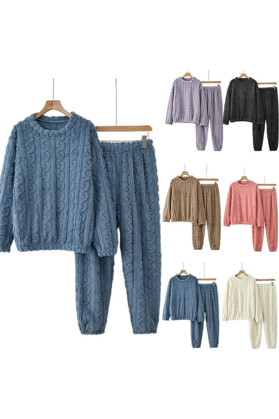 Women's Wool Fleece Pajama Set 2 Piece, Comfortable Warm Sleepwear, Soft Loungewear for Winter Sleep & Lounge