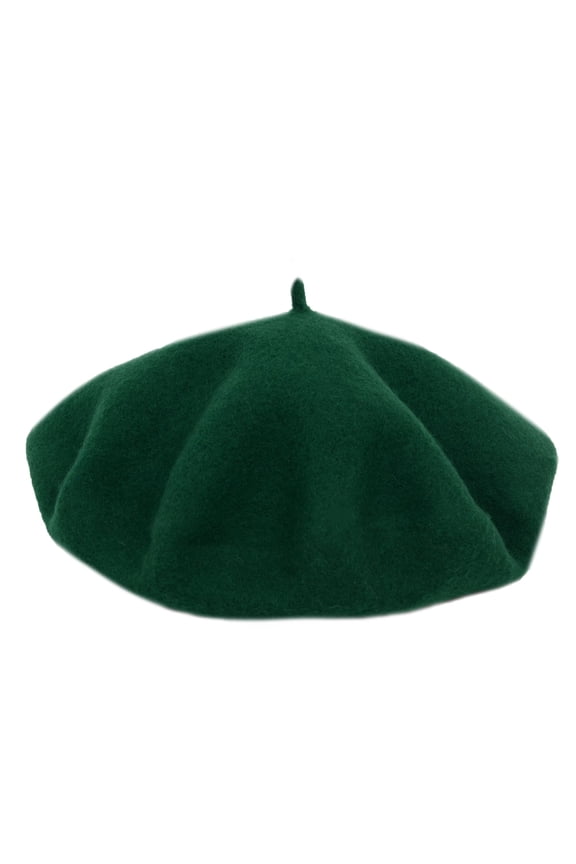 Women's Wool French Beret Hats Solid Color Classic Beanie Fall Winter Cap- Green