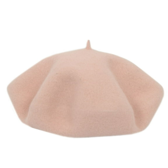 Women's Wool French Beret Hats Solid Color Classic Beanie Fall Winter Cap- Light Pink