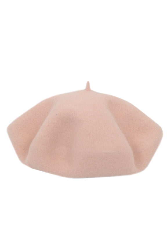 Women's Wool French Beret Hats Solid Color Classic Beanie Fall Winter Cap- Light Pink