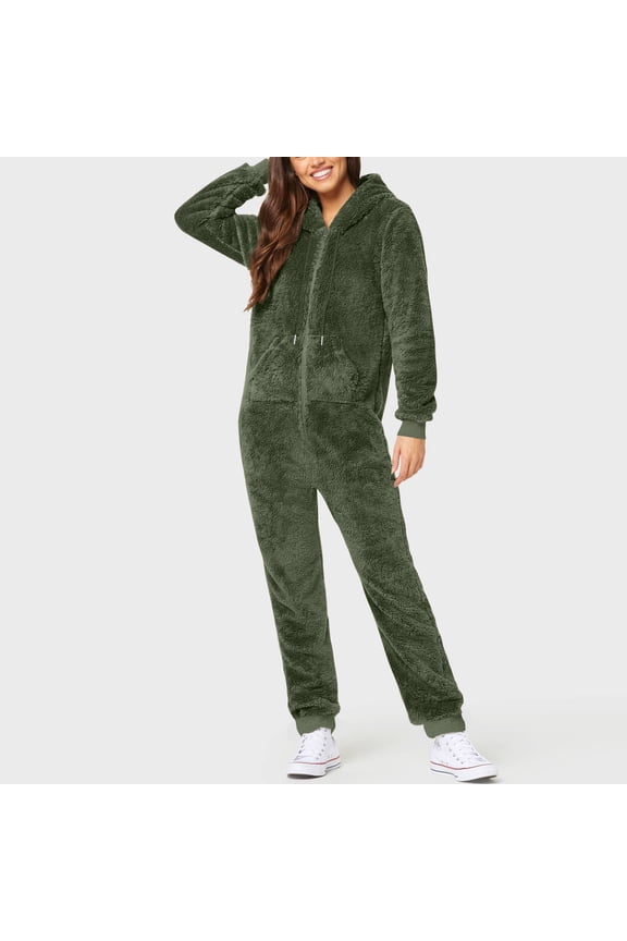 Women's Wool Long Sleeve Pajamas Casual Solid Color Zipper Loose Hooded Jumpsuit Pajamas Casual Winter Warm Rompe Cute 1 Piece Suit On Sleepwear Jackets for Women with Zipper Womens Jacket Lightweight