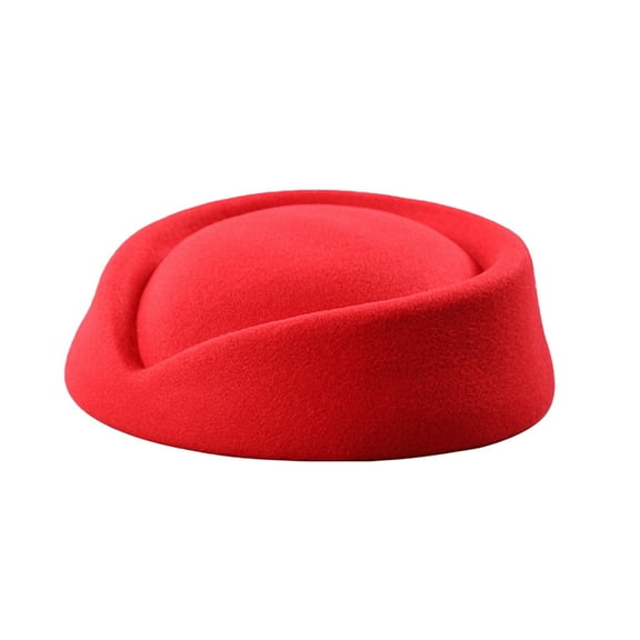 Women's Wool Nylon Pillbox Hat, Classic Flight Attendant Style Fascinator Base for Millinery Making, Vintage 60s Inspired Small Cap for Hostess Costume, Cosplay and Themed Events - Red