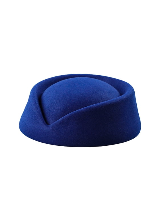 Women's Wool Pillbox Hat, Solid Color Round Crown Fascinator Style Cloche for Hostesses, Church, Weddings, and Formal Occasions, Classic Millinery Design for a Polished and Elegant Look Blue