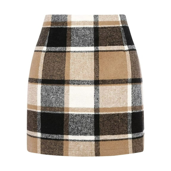 Women's Wool Plaid Bodycon Fall Pencil Midi Skirt KH2 XXXXXXS