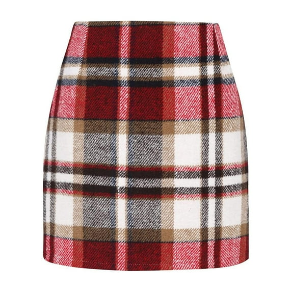 Women's Wool Plaid Mini Skirt High Waisted Pencil Bodycon Fall Winter Skirts