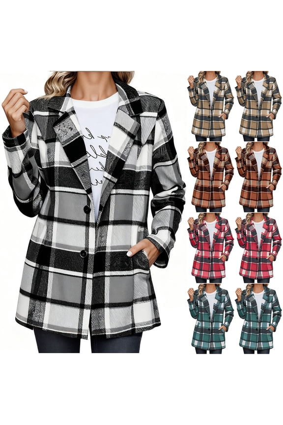 Women's Wool Plaid Shacket Jacket Coat Tops with Pockets, Trendy Fall Casual Button Down Long Sleeve Trench Style Outerwear, Warm & Stylish Autumn Fashion | CSEONE,Army Green XL