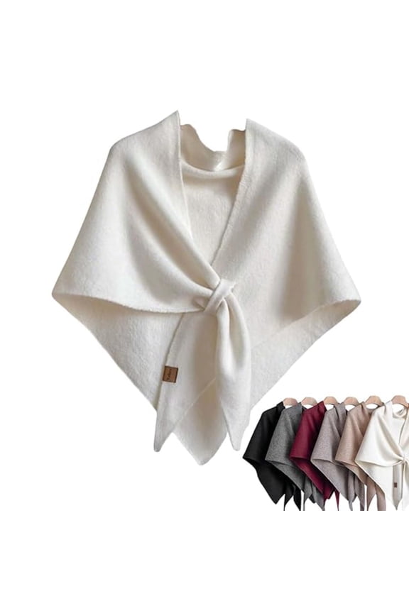 Women's Wool Shawl Wraps , Knotted Shoulder Knitted Cape Solid Color Wrap Cardigan Korean Style Casual Sweater Shawl for Daily Wear(Beige)