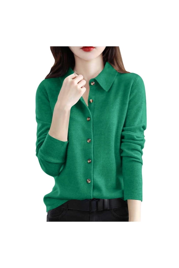 Women's Wool Shirt Cardigan Lapel Collar Long Sleeve Button Down Lightweight Knit Warm Top for Fall Winter