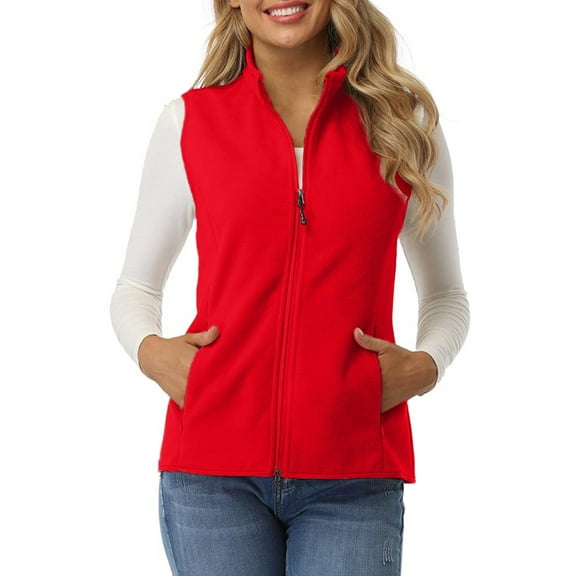 Women's Wool Soft Sleeveless Zipper Pocket Stand Collar Fleece Vest Jacket