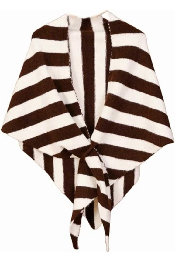 Women's Wool Triangle Striped Scarf Shawl Solid Color Wrap Tie Up Knotted Design Fall Winter Cozy Knitted Cross Cape