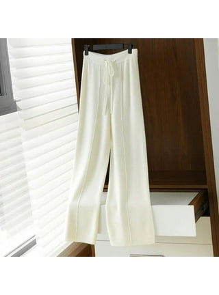 100% Merino Wool Pants Ladies High waist Trousers Autumn/ Winter Warm  Knitted Wide-leg Pants