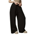 thumbnail image 1 of Women's Wool Wide-Leg Sweatpants - Winter Warm Straight-Cut Sports Pants with Pockets for Athletic Comfort and Casual Lounge Wear, Ideal for Cold Weather Activities,Black,S, 1 of 3