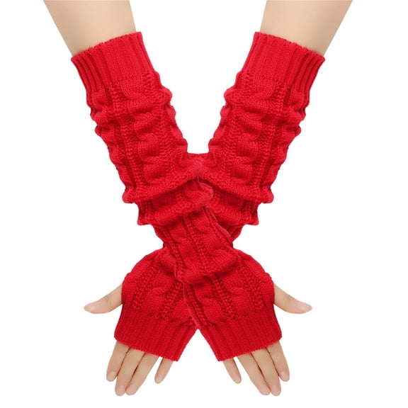 Women's Woolen Thickened Warm Long Gloves Fake Sleeves Fingerless Fake Sleeves Knitted Arm Sleeves Comfy Workout Gym Thermal Safety Gloves for Driving Cycling Running Hiking Skiing
