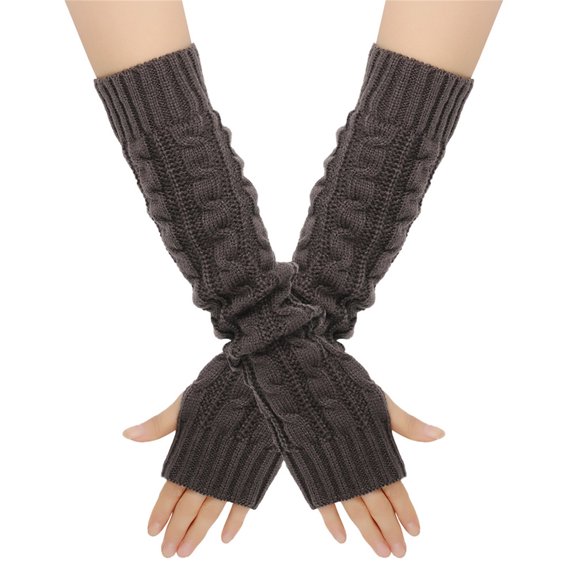 Women's Woolen Thickened Warm Long Gloves Fake Sleeves Fingerless Fake Sleeves Knitted Arm Sleeves Thermal Safety Comfy Workout Gym Gloves for Driving Cycling Running Hiking Skiing