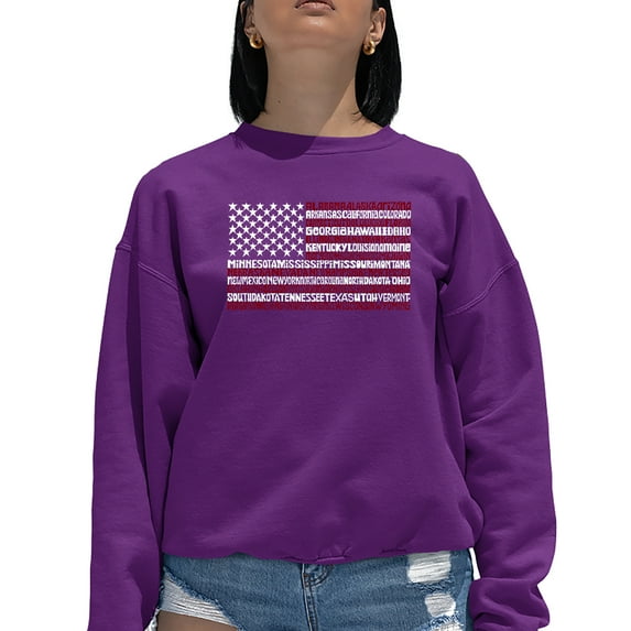 Women's Word Art Crewneck Sweatshirt - 50 States USA Flag