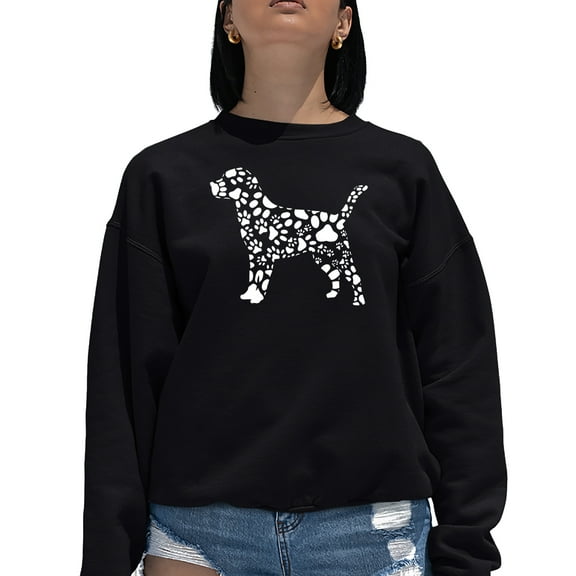 Women's Word Art Crewneck Sweatshirt - Dog Paw Prints