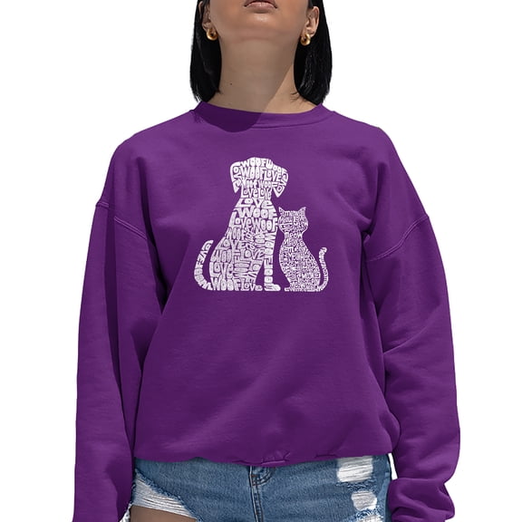 Women's Word Art Crewneck Sweatshirt - Dogs and Cats