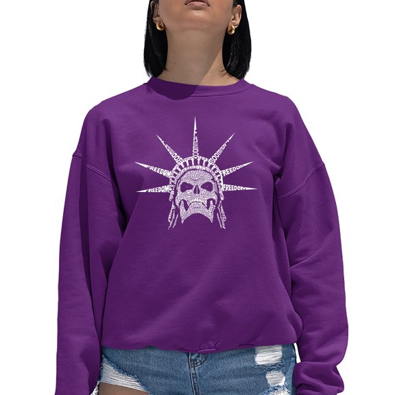 Women's Word Art Crewneck Sweatshirt - Freedom Skull