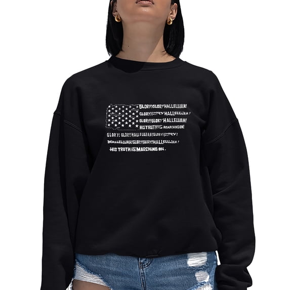 Women's Word Art Crewneck Sweatshirt - Glory Hallelujah Flag