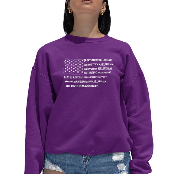 Women's Word Art Crewneck Sweatshirt - Glory Hallelujah Flag