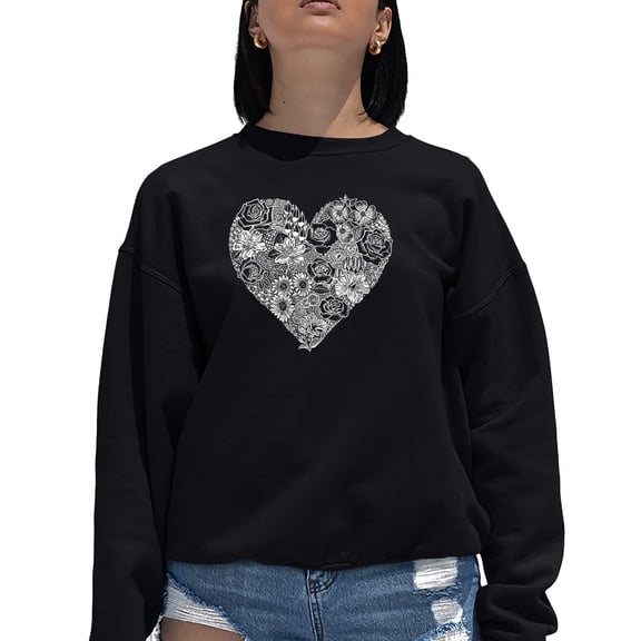 Women's Word Art Crewneck Sweatshirt - Heart Flowers