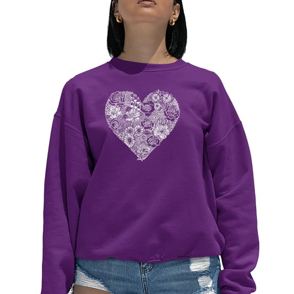Women's Word Art Crewneck Sweatshirt - Heart Flowers