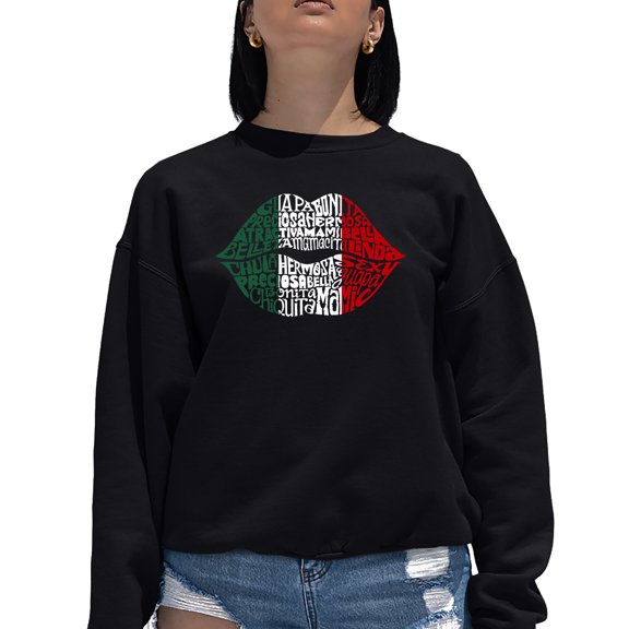 Women's Word Art Crewneck Sweatshirt - Latina Lips