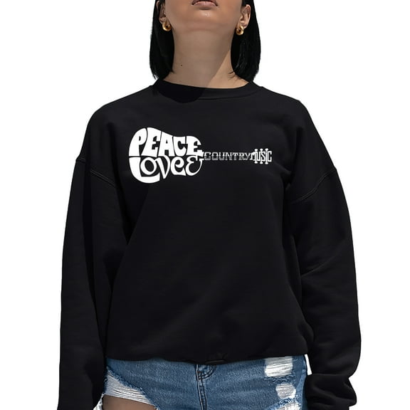 Women's Word Art Crewneck Sweatshirt - Peace Love Country