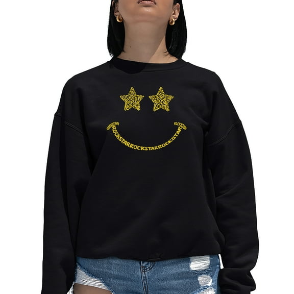 Women's Word Art Crewneck Sweatshirt - Rockstar Smiley