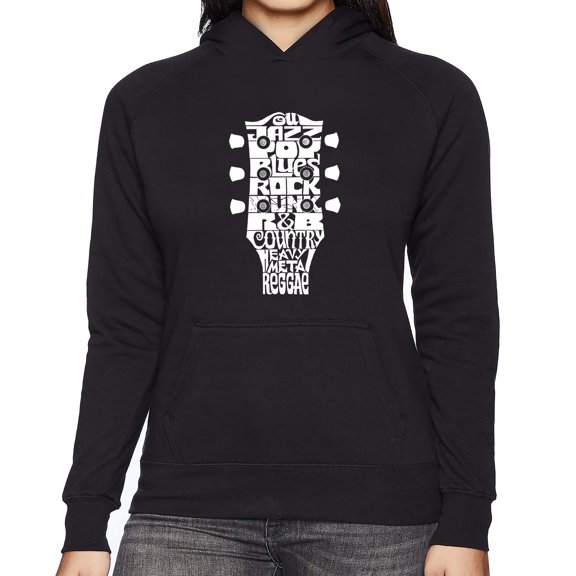 Women's Word Art Hooded Sweatshirt - Guitar Head Music Genres