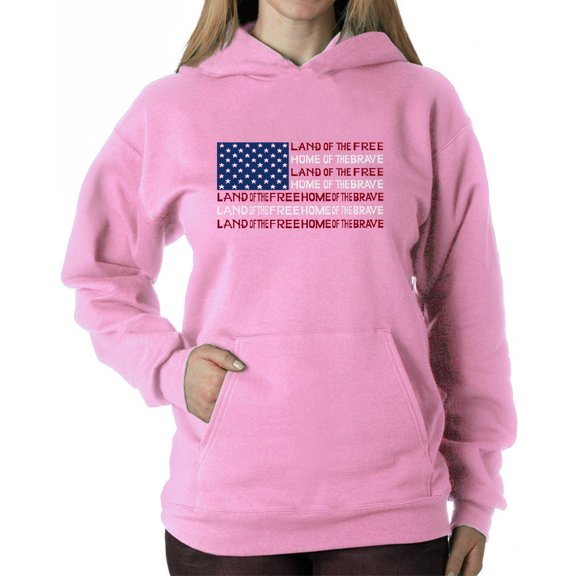 Women's Word Art Hooded Sweatshirt - Land of the Free American Flag