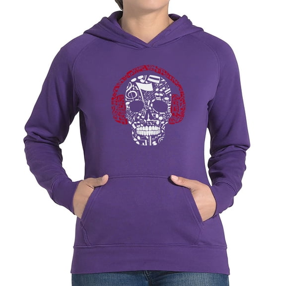 Women's Word Art Hooded Sweatshirt - Music Notes Skull