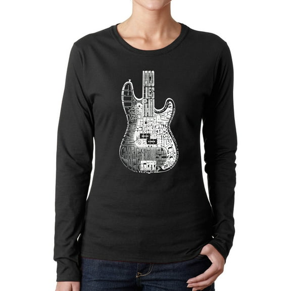 Women's Word Art Long Sleeve T-Shirt - Bass Guitar