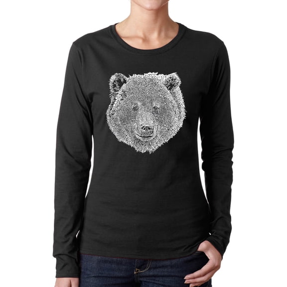 Women's Word Art Long Sleeve T-Shirt - Bear Face