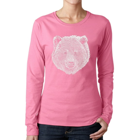 Women's Word Art Long Sleeve T-Shirt - Bear Face