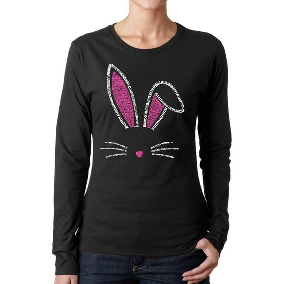 Women's Word Art Long Sleeve T-Shirt - Bunny Ears