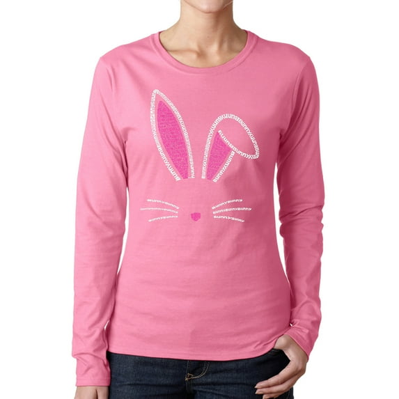 Women's Word Art Long Sleeve T-Shirt - Bunny Ears
