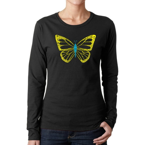 Women's Word Art Long Sleeve T-Shirt - Butterfly