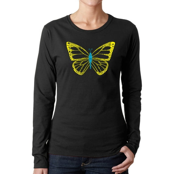 Women's Word Art Long Sleeve T-Shirt - Butterfly