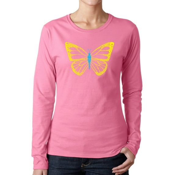 Women's Word Art Long Sleeve T-Shirt - Butterfly