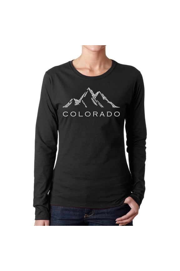 Women's Word Art Long Sleeve T-Shirt - Colorado Ski Towns