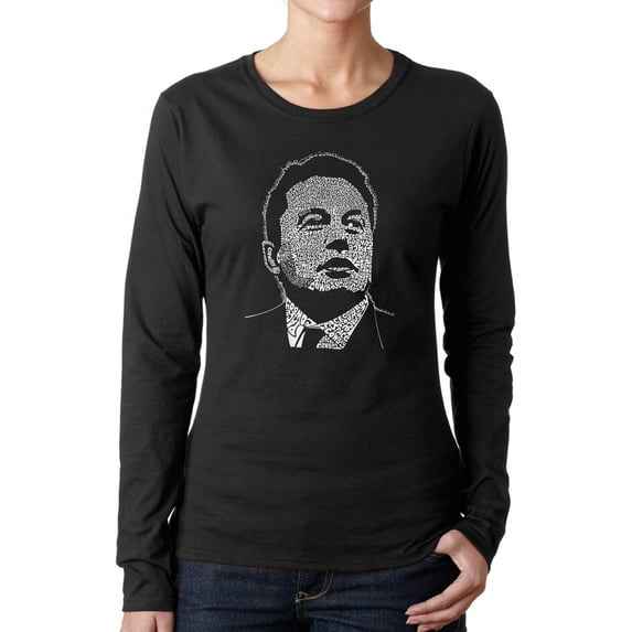 Women's Word Art Long Sleeve T-Shirt - Elon Musk