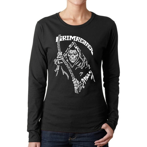 Women's Word Art Long Sleeve T-Shirt - Grim Reaper