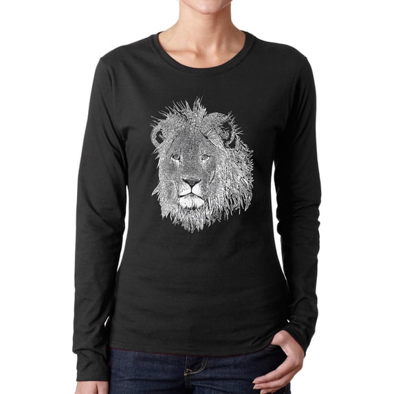 Women's Word Art Long Sleeve T-Shirt - Lion