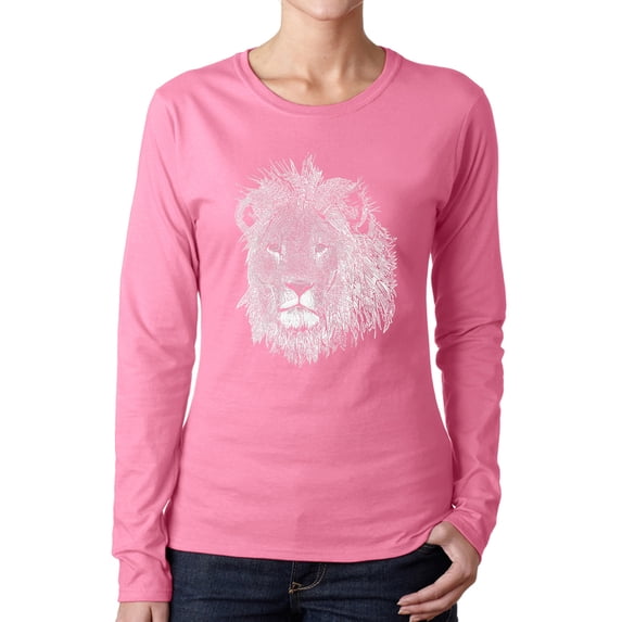 Women's Word Art Long Sleeve T-Shirt - Lion
