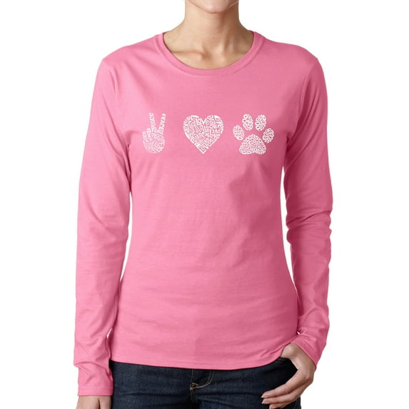 Women's Word Art Long Sleeve T-Shirt - Peace Love Dogs