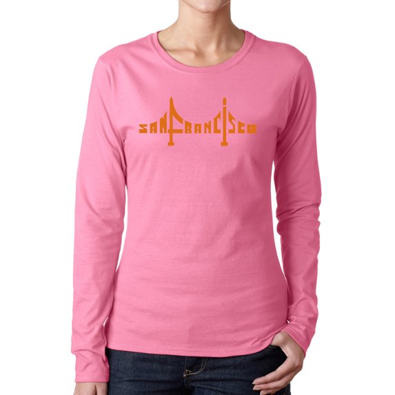 Women's Word Art Long Sleeve T-Shirt - San Francisco Bridge