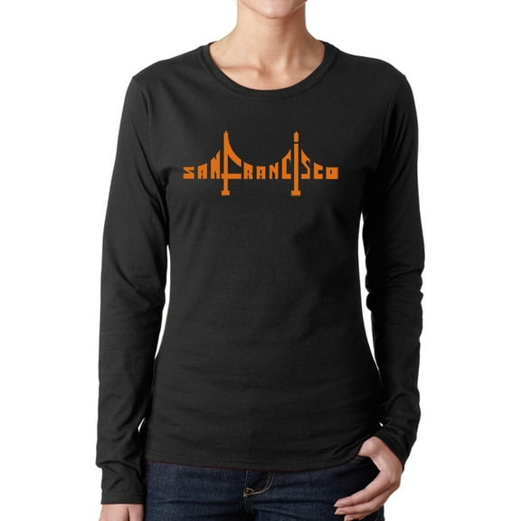 Women's Word Art Long Sleeve T-Shirt - San Francisco Bridge